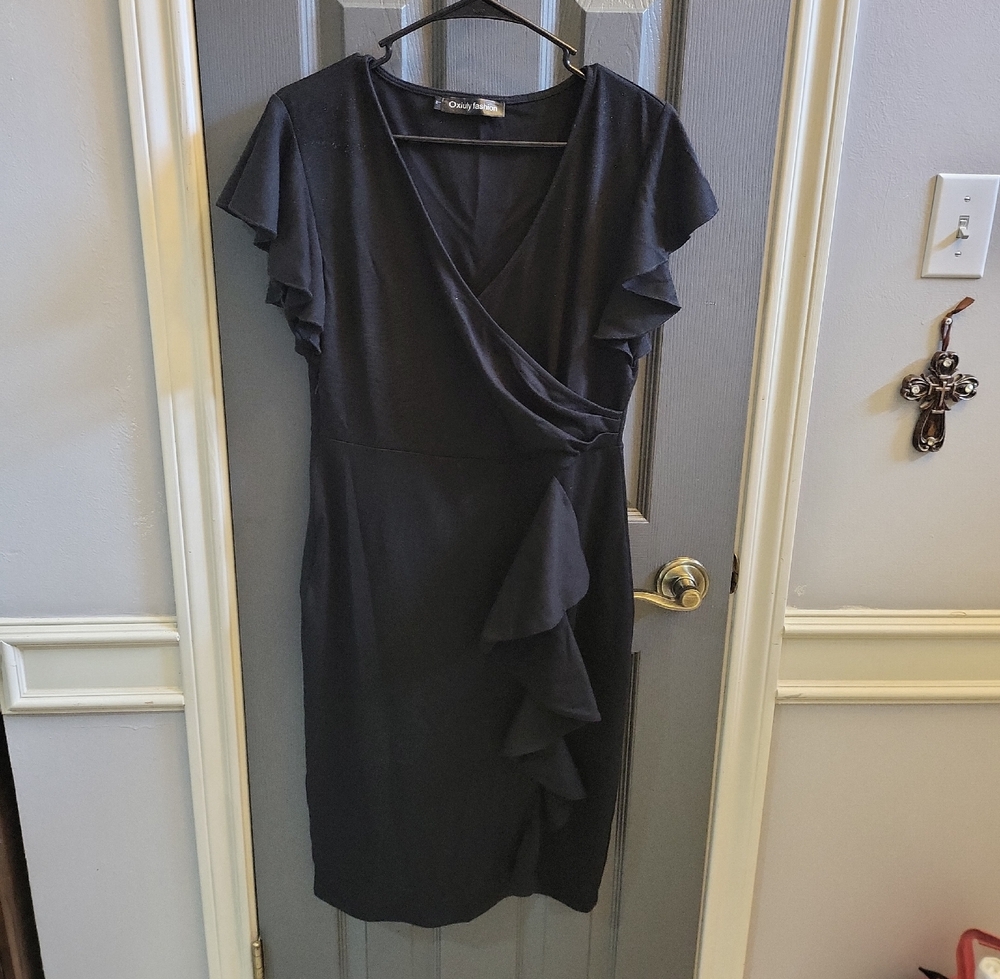 Chaps Black Asymmetrical Ruffle Dress